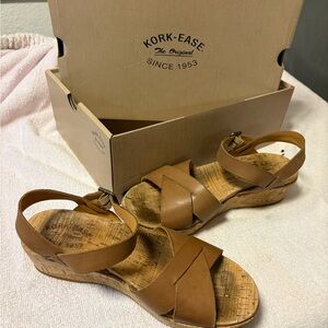 Kork-Ease Brown Leather Wedge Sandals